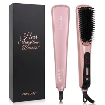 

Anti-Scald Anion Ceramic Hair Straightener Brush with US Plug 30s Fast Heating Negative Ion Hair Care Comb LED Display