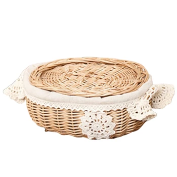 

Wicker Rattan Storage Basket with Lid Snack Basket Home Living Room Decor Toy Debris Finishing Storage Tool Storage Basket