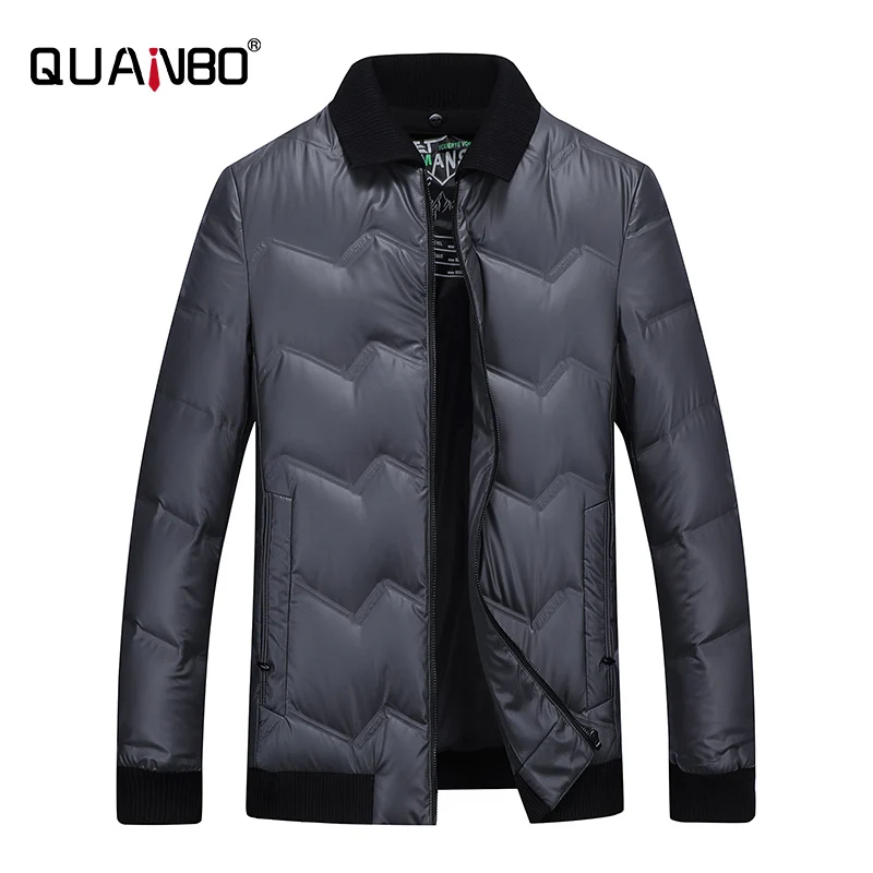 

QUANBO Men Puffer Jacket 2020 Winter Warm Duck Down Jacket Men Fashion Stand Collaar Casual Coat Brand Men Clothes