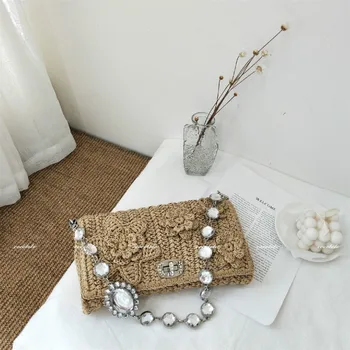 

2020 New Simplicity Diamond Chain Textur Efashion Straw Braided One-shoulder Underarm Handbag Woven Flower Handbag Louie Vuiton
