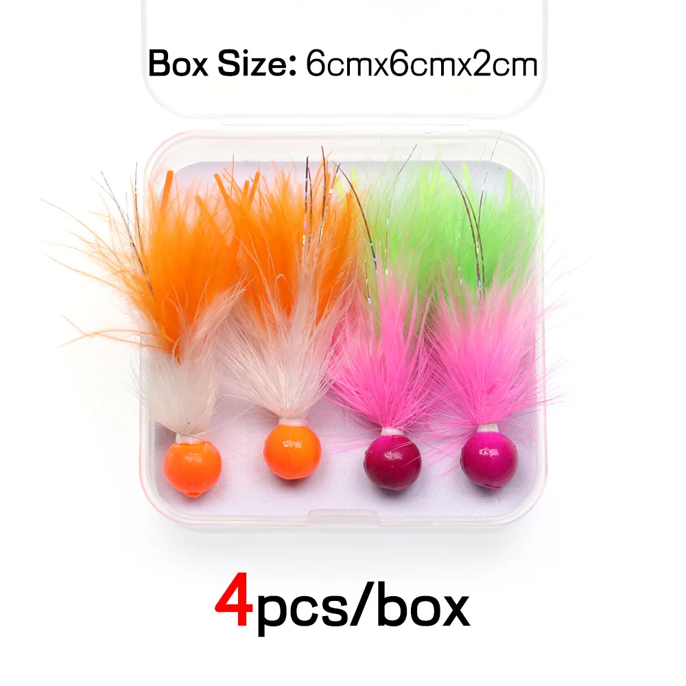 4pcs UV Orange Rose Jig Head Jigs Marabou Feather 6