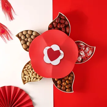 

40# New Arrival Rotating Flower Candy Box Dried Fruit Snack Storage Boxes Serving Tray Makeup Home Organizer Storage