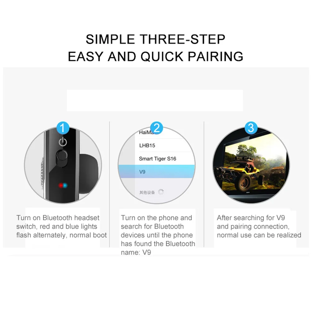 V9 Bluetooth Earphone Handsfree Wireless Headset Business Headset Drive Call Noise Canceling Voice Recognition Bluetooth Headset