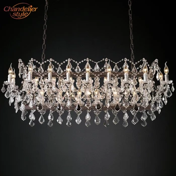 

19th C. Rococo Iron & Crystal Rectangular Chandelier Lighting Linear Crystal Chandelier Hanging Lamp for Living Dining Room