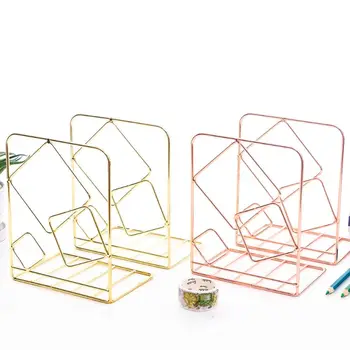 

2pcs Square Metal Desktop Bookends Book Ends Support Stand Holder Shelf Bookrack