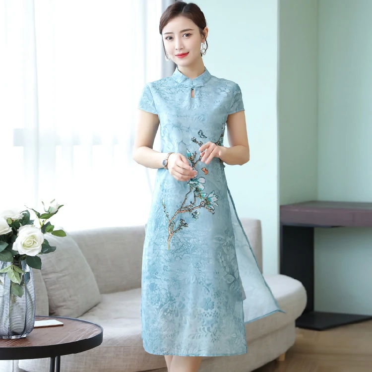 Китайское традиционное платье для женщин Qi Pao cheongsam элегантное улучшенное высококачественное винтажное платье Ципао с принтом размера плюс