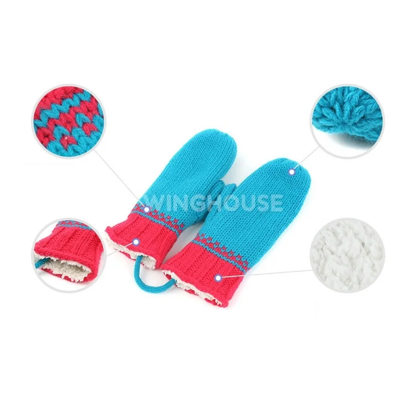Детские перчатки двухцветные перчатки для девочек флисовые утолщенные осенние зимние теплые вязаные Висячие веревочки рукавицы из Южной Кореи