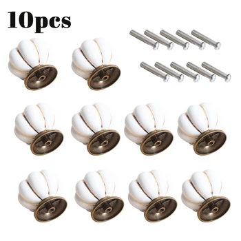 

10pcs Pumpkin Ceramic Handles 40mm Drawer Knobs Cupboard Door Handles Single Hole Cabinet Handles With Screws Furniture Handles
