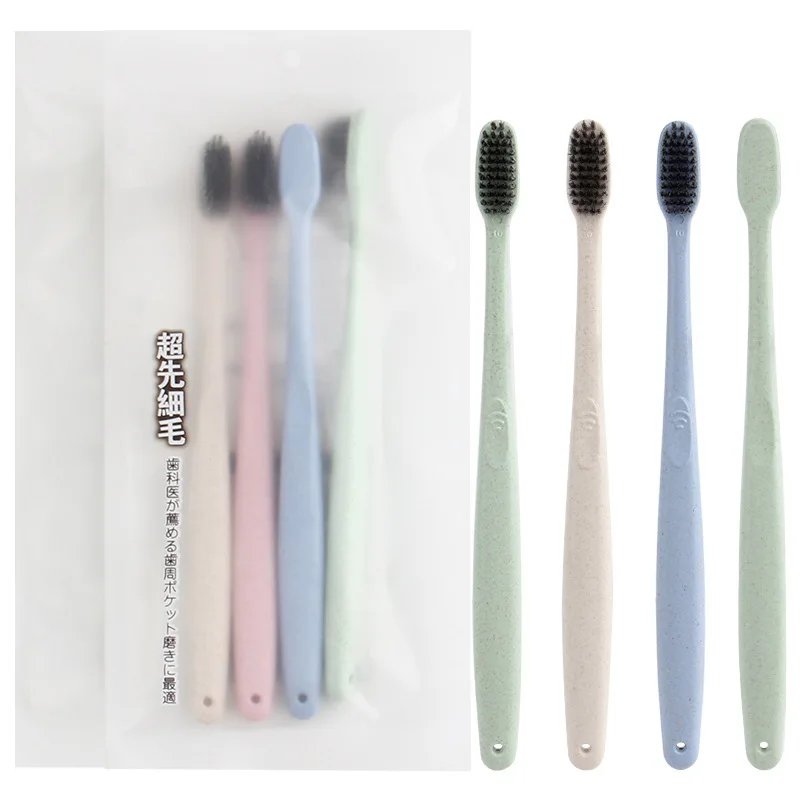 

Portable Travel Wheat Straw Soft Bristle Toothbrush 4 Installed Environmentally Friendly Wheat Element Bamboo Charcoal Cleaning