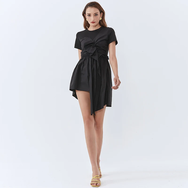 TWOTWINSTYLE Patchwork Ruffle Women Tops O Neck Short Sleeve High Waist Irregular Hem White T Shirt Female Fashion New Tide 2020 TWOTWINSTYLE Patchwork Ruffle Women Tops O Neck Short Sleeve High Waist Irregular Hem White T Shirt Female Fashion New Tide 2020