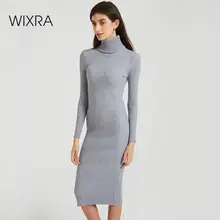 Wixra Женские повседневные сексуальное обтягивающее водолазка дресс-код элегантная база базовая тренды повседневная Зима осень весна топ платье в рубчик трикотаж Wixra Женские повседневные сексуальное обтягивающее водолазка дресс-код элегантная база базовая тренды повседневная Зима осень весна топ платье в рубчик трикотаж