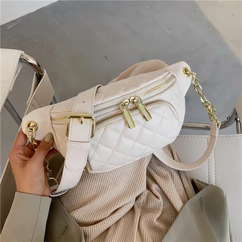 

Burminsa Chic Plaid Chain Women Chest Bags Unique Design Double Zipper High Quality Quilted PU Leather Sling Bags Autumn 2020