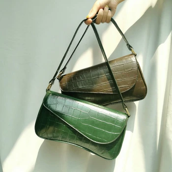 

2020 Women's New Fashion Luxury Design Baguette Underarm Bag Pu Leather Commuter Wild Crocodile Pattern Handbag Shoulder Bags