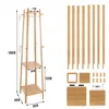 Bamboo Coat Rack Free Standing 2-Shelves Clothing Storage Garment Organizer Stand with 8 Hooks Clothes Poles 55kg Load-bearing f 6