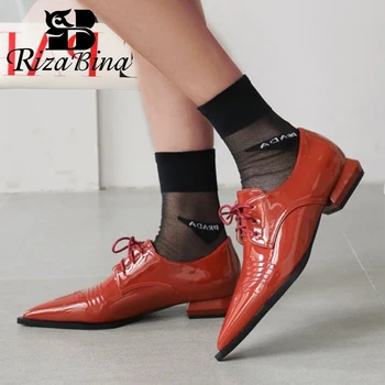 

RIZABINA Women Shoes Flats Pointed Toe Low Heel Lace Up Causal Shoes Spring Summer Outdoor Footwear Fashion Large Size 33-50