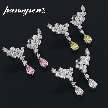 

PANSYSEN Rimantic Wing Design Wedding Engagement Silver 925 Quartz Citrine Gemstone Drop Earrings for Women Fine Jewelry Gift