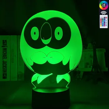 

Acrylic 3d Night Light Ash Rowlet Figure for Boy's Bedroom Decorative Nightlight Led Touch Sensor Bedside Lamp Pokemon Go Gift