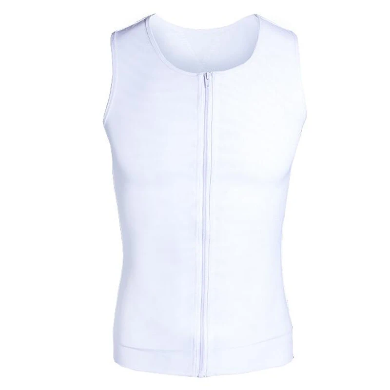Men Slimming Shaper Chest Binder Corset Control Tummy Tank Tops Belly Zipper Vest