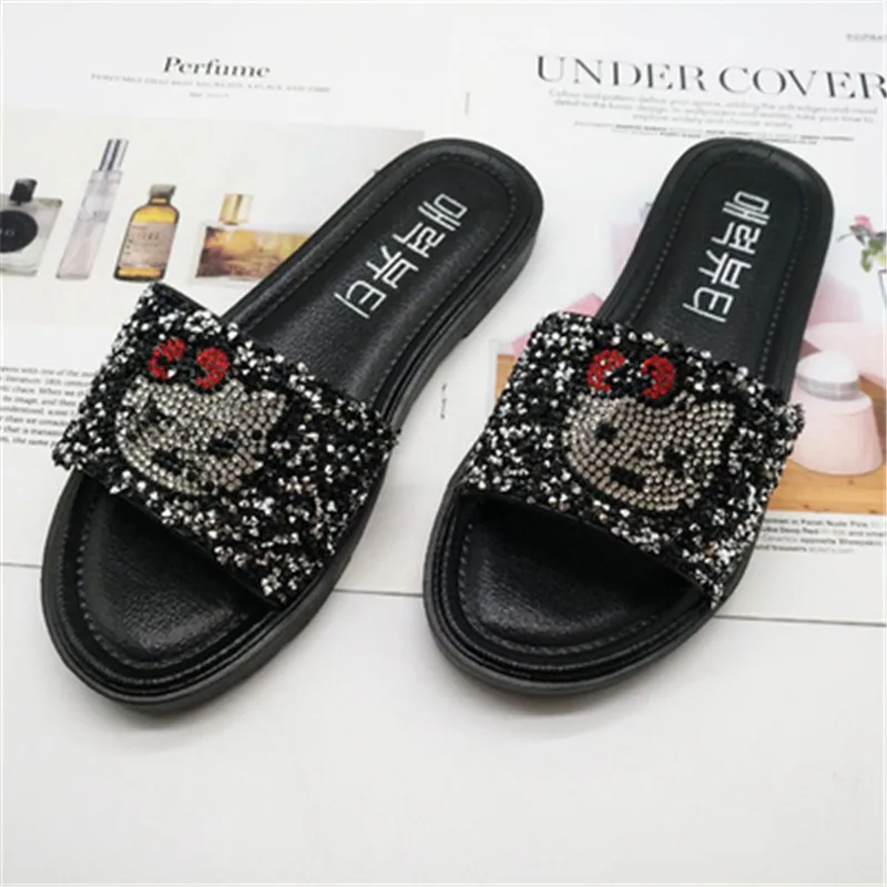 Hello Kitty/стразы; туфли-лодочки; женская обувь; сандалии на плоской подошве; Итальянская обувь с украшением в виде кристаллов и сумка в комплекте - Цвет: as the picture shows