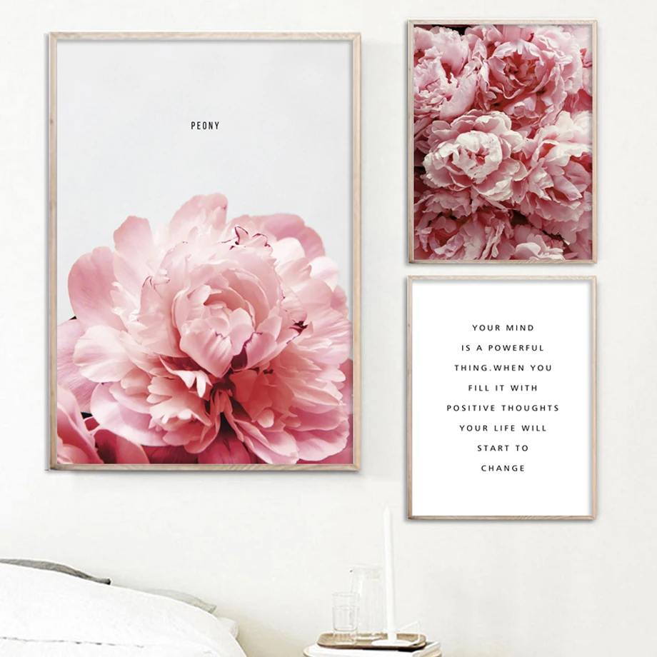 

Nordic Poster Canvas Prints Modern Pictures Fresh Flower Plant Peony Wall Art Letter Painting Home Decor Modular For Living Room