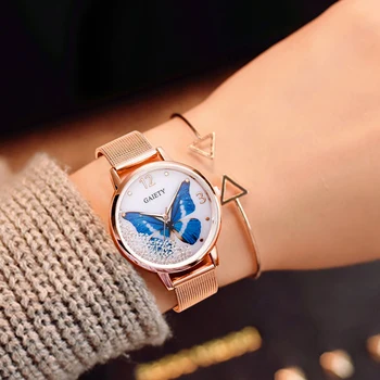 

Women Watches Luxury Brand Reloj Butterfly Wrist Watch Fashion Quartz Ladies Mesh Alloy Belt Waterproof Clock Gift Reloj Muje