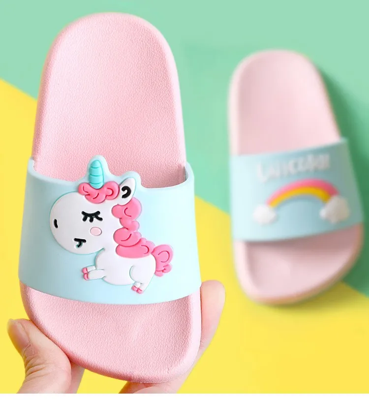 HIPAC Rainbow Unicorn Slippers For Kids New Summer Boy Girl Beach Shoes Baby Toddler Soft Indoor Bathroom Slippers Flip Flops