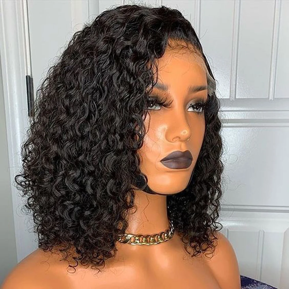 

Side Part 13*4 Lace Front Wig Natural Hairline For Black Women Black Kinky Curly Heat Resistant Fiber Hair Wig With Baby Hair