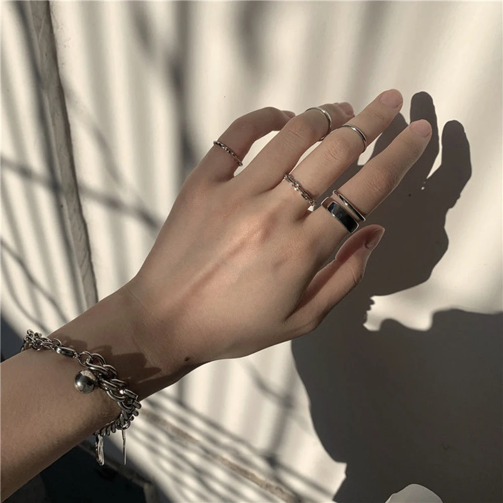 Ring Set 7PCS/SET Korea Fashion Mixed Minimalist Geometric Round Metal Open For Women