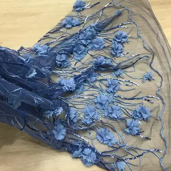 

2019 High Quality French Mesh Lace Fabric Latest African Tulle Lace Fabric With 3 D Flowers For Nigerian Men Women Dress Party