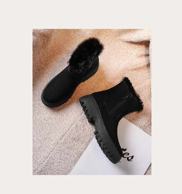 Nubuck Snow winter boots women plus size 4243 plush warm platform booties ladies fur cotton shoes suede motorcycle martin bottes