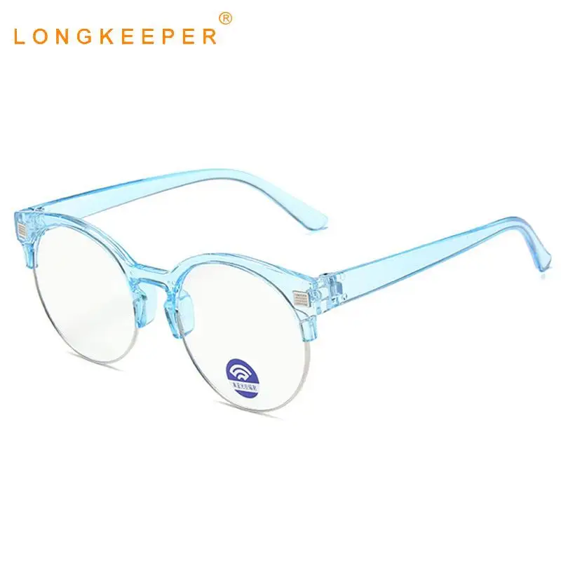 

LongKeeper Kids Anti Blue Light Glasses Boy Girl Fashion Rivet Round Eyeglasses Children Semi-rimless Clear Lens Spectacles