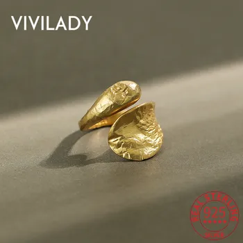 

VIVILADY Real 925 Sterling Silver Irregular Tinfoil Paper Pattern Adjustable Round Women Charm Ring For Female Party Jewelry