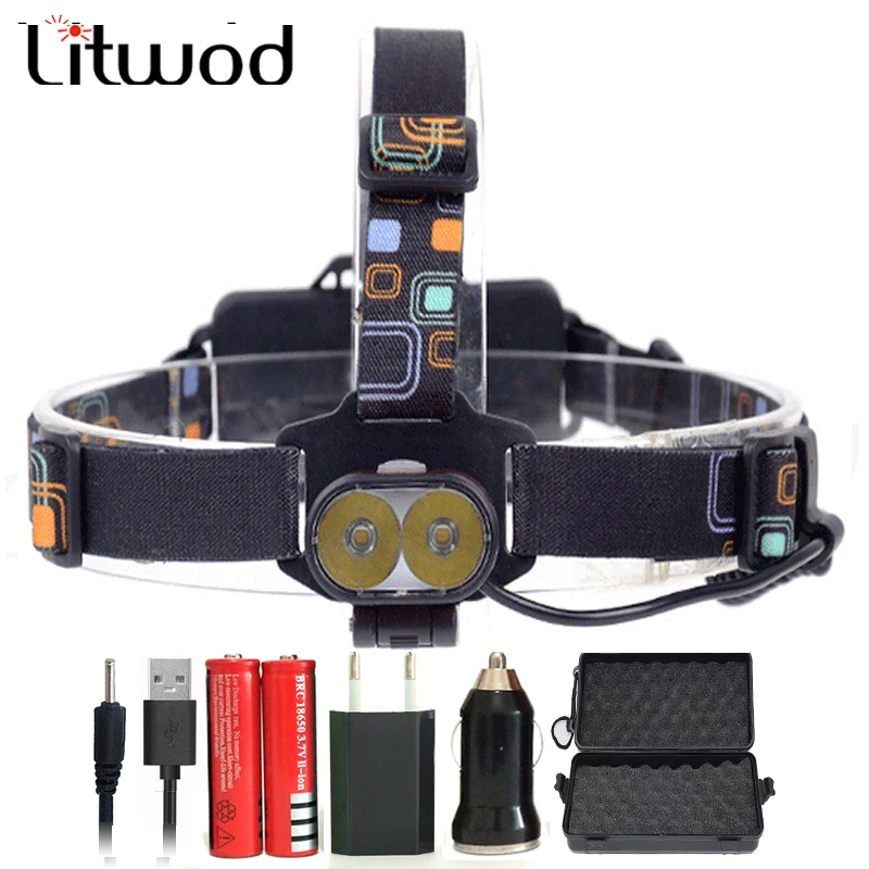 Налобный фонарь Litwod Z207314 16 лм USB 2 шт. XM L T6 светодиодный перезаряжаемый 18650 налобный