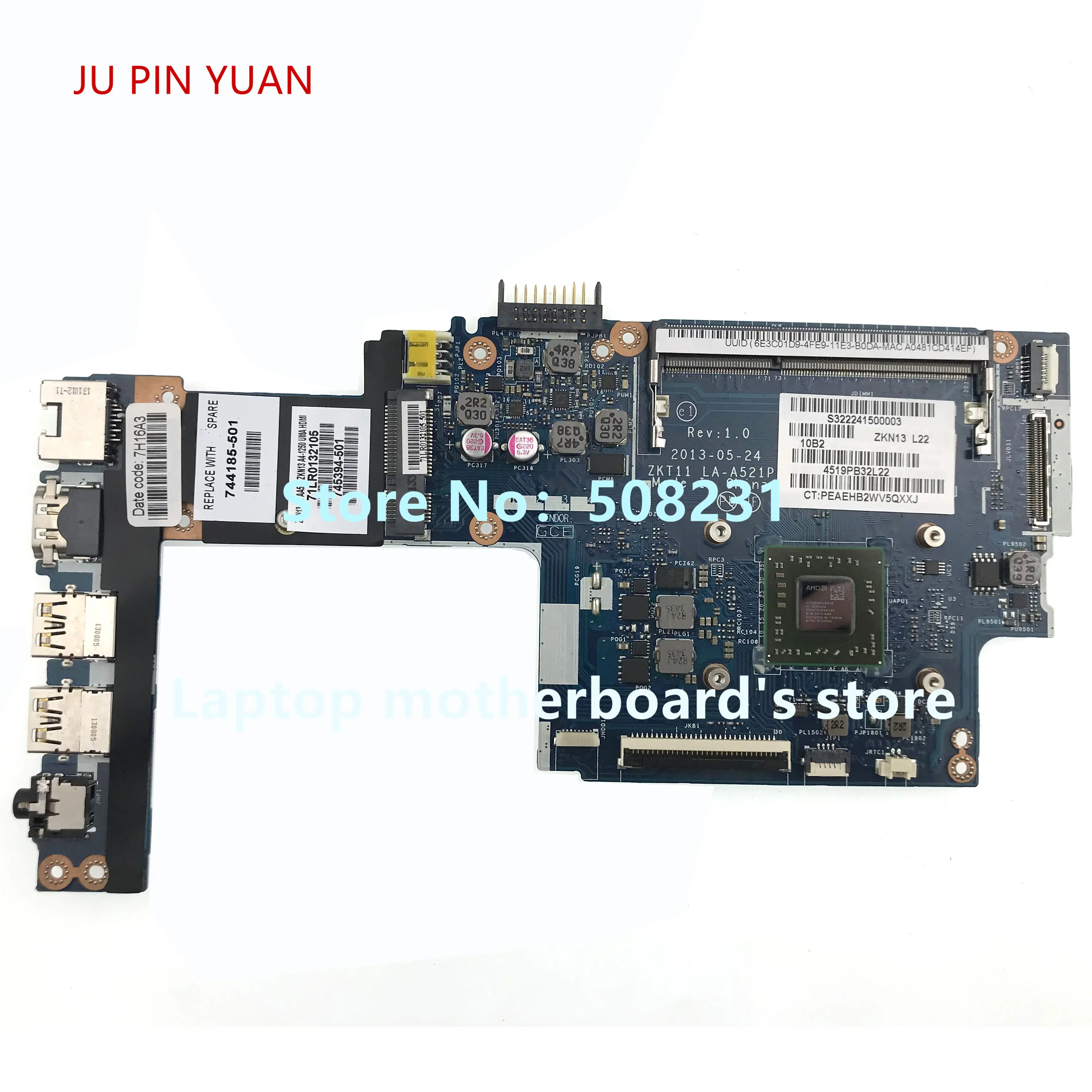 744185-001 para hp Placa-mãe do Portátil com A4-1250 Pino Yuan 730893-001 Pavilion ts 11-e Cpu Totalmente Testado ju La-a521p 730894-501 - Imagem 5