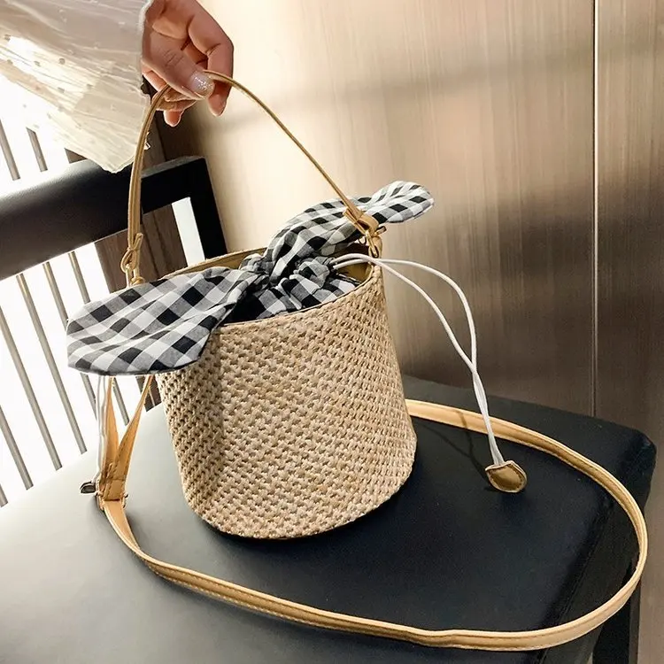 

Bud Man Di Straw Bucket Bag Women's 2019 New Style Fashion Korean-style Versatile Shoulder Bag Fairy Hand Weaving WOMEN'S Bag
