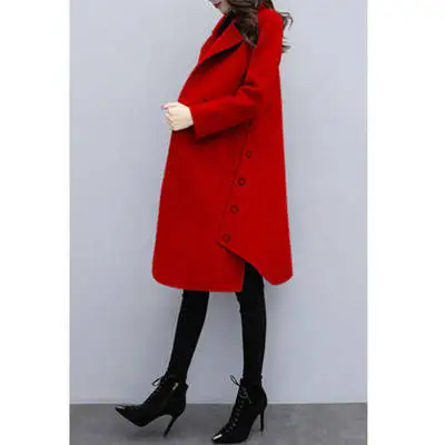 New Winter Women A-line Woollen Coat Large Size Medium Length Woolen Coat Female Wool Blend Cardigan Trench Coat CA3347