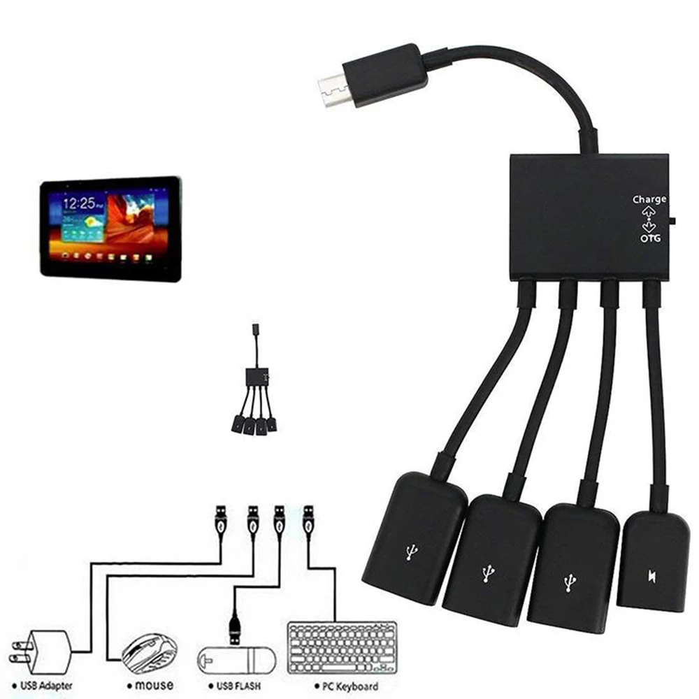 Адаптер Micro USB на 3 порта 2 0 с 1 портом зарядки usb хаб OTG черный| |