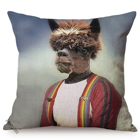 Europe Art Posters Style Decorative Cushion Cover Deer Giraffe Owl Ostrich Funky Animal Vintage Portrait Sofa Throw Pillow Case