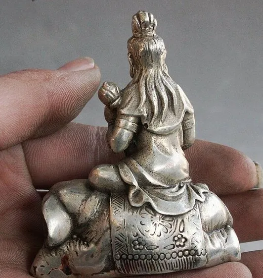 YM 308 тибетский буддийский храм серебро Wenshu Manjushri богиня езды СЛОН БУДДА статуя