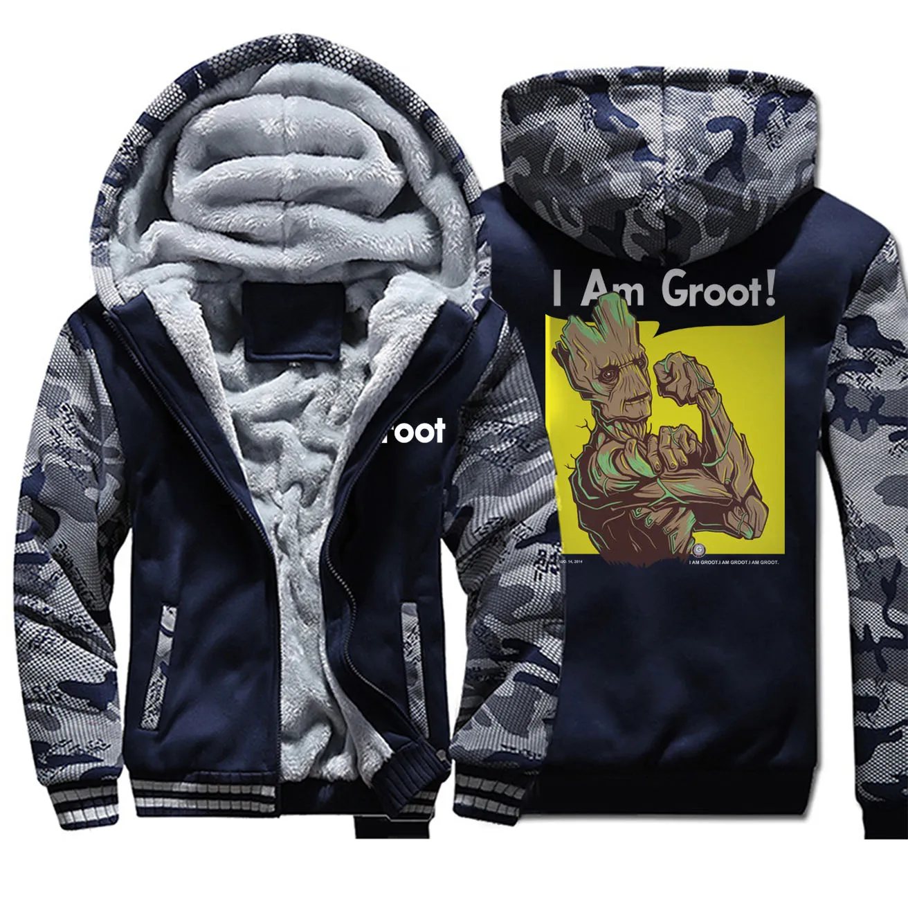 Зимняя Флисовая теплая плотная мужская толстовка с капюшоном I am groot камуфляжная Толстовка пальто супергероя Мужская Уличная одежда «Страж Галактики»