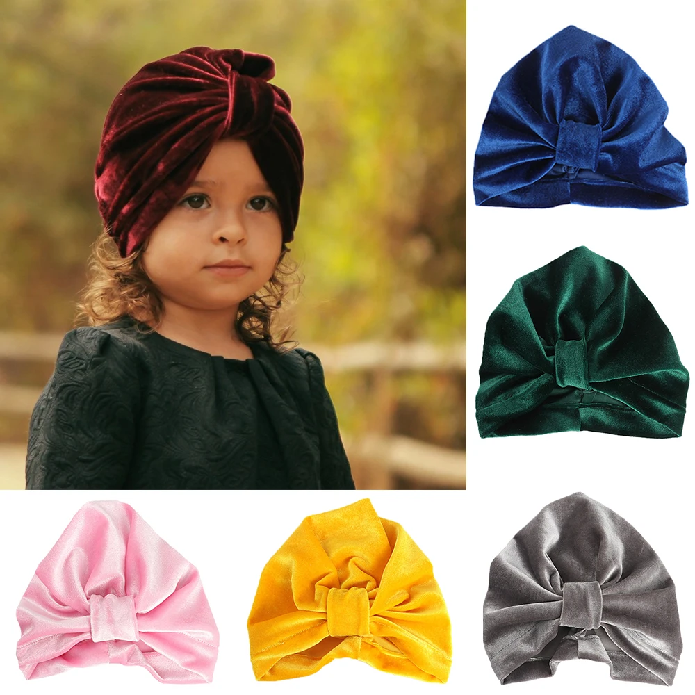 

2019 Baby Winter Turban Headband Kids Warm Velvet Indian Beanie Cap Hairband Solid Color Infant Head Wrap Accessories for Girls