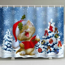 Счастливого Рождества милый котенок Рождество благословение набор для ванной водонепроницаемый Душ занавеска Рождество Наволочка домашний декор