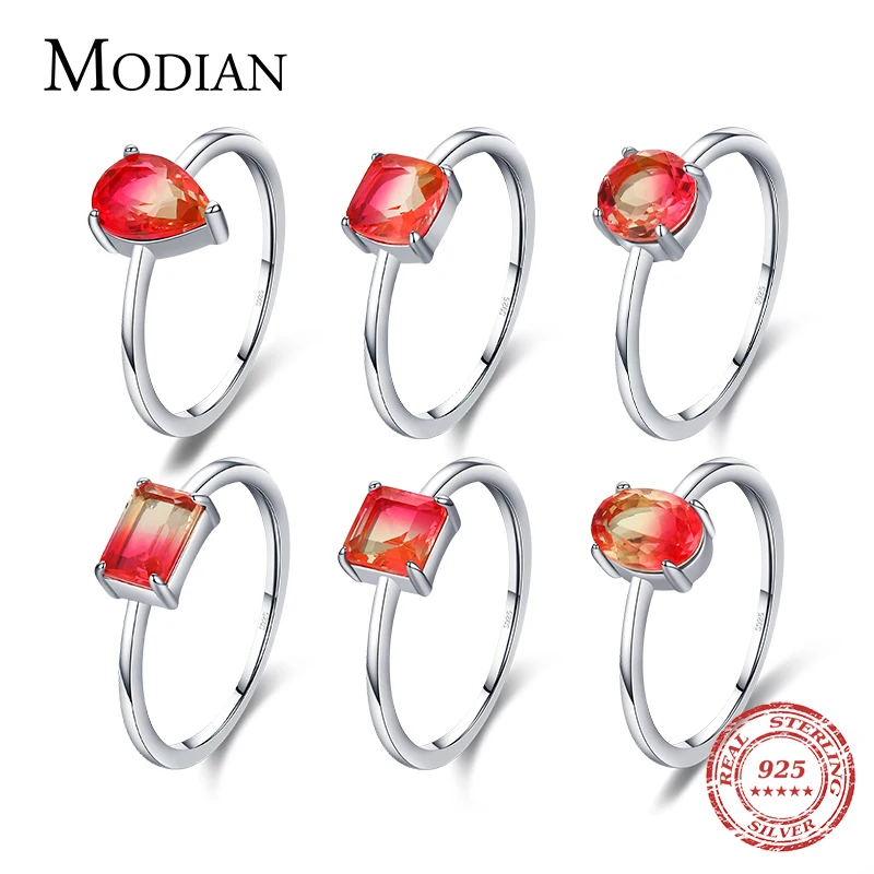 Modian Pure 925 Sterling Silver Rainbow Tourmaline Female Rings for Women Geometric 6 Shape Finger Rings Wedding Fine Jewelry