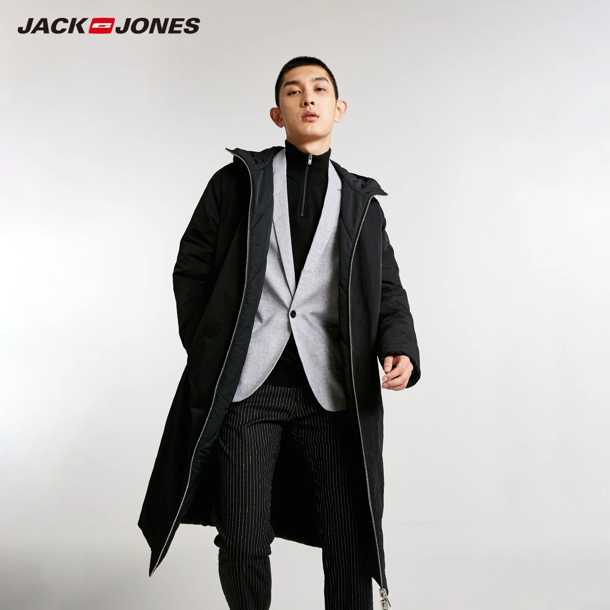 JackJones зимнее мужское осеннее и зимнее Двустороннее хлопковое пальто средней длины | 218409505 - Цвет: BLACK