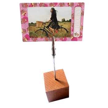 

New 10pcs Tabletop Photo Holders with Wooden Cube Base Metal Clip Note Memo Clips for Wedding Party Decoration Photo Clips 2018