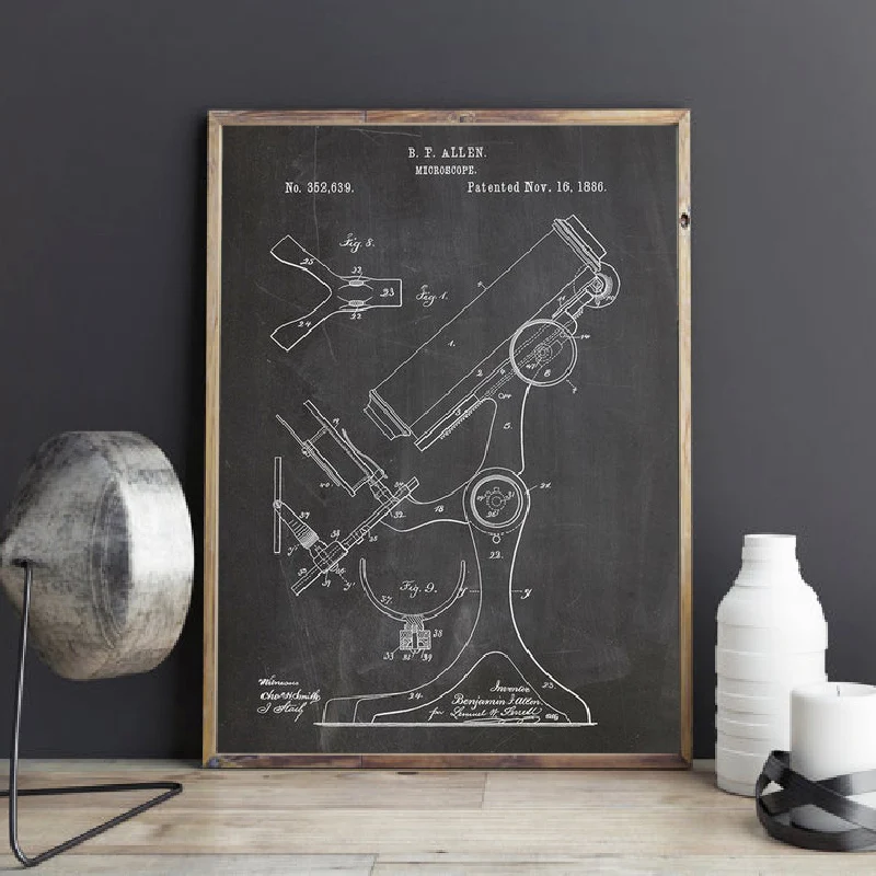 

Pharmacy Microscope Science Poster Vintage Patent Chemistry Wall Art Decor Science Teacher Gift Art Canvas Painting Picture