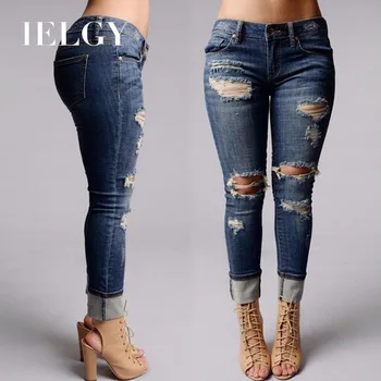 

IELGY Small Jeans Women's Fashion hole slim Slim low waist trousers wild washable Bottoms