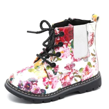 

MHYONS Girls Martin boots 2019 autumn new girls print boots soft primer leather waterproof boots girls single boots low boots