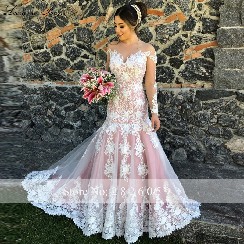 Элегантные кружевные свадебные платья Русалка vestido de noiva с длинным рукавом длиной до пола с аппликацией Свадебные платья со шлейфом