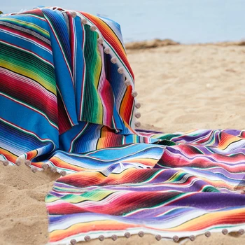 

140cm Cotton Mexican Indian Handmade National Wind Beach Blanket Rainbow Blanket Home Tapestry Beach Mat Picnic Mat